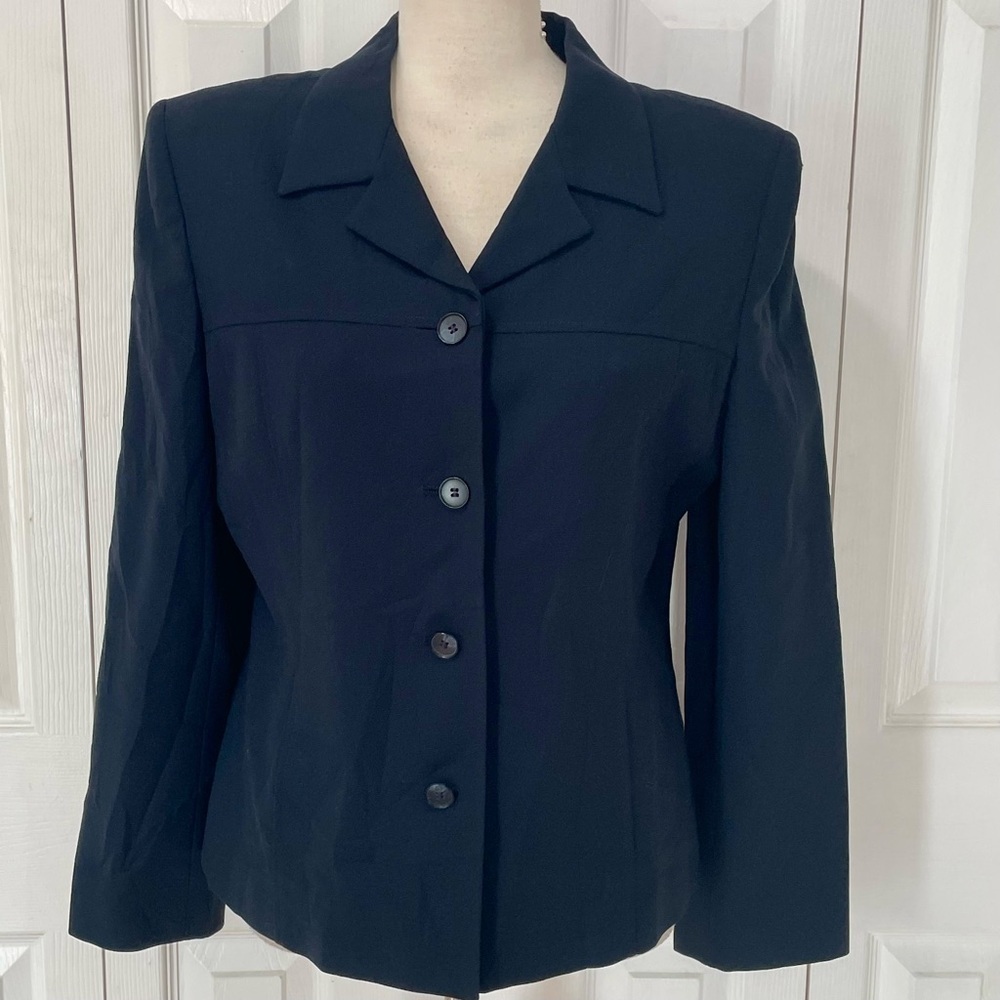 The Studio Wool Classic Navy Blue Women's Blazer with Padded Shoulders
